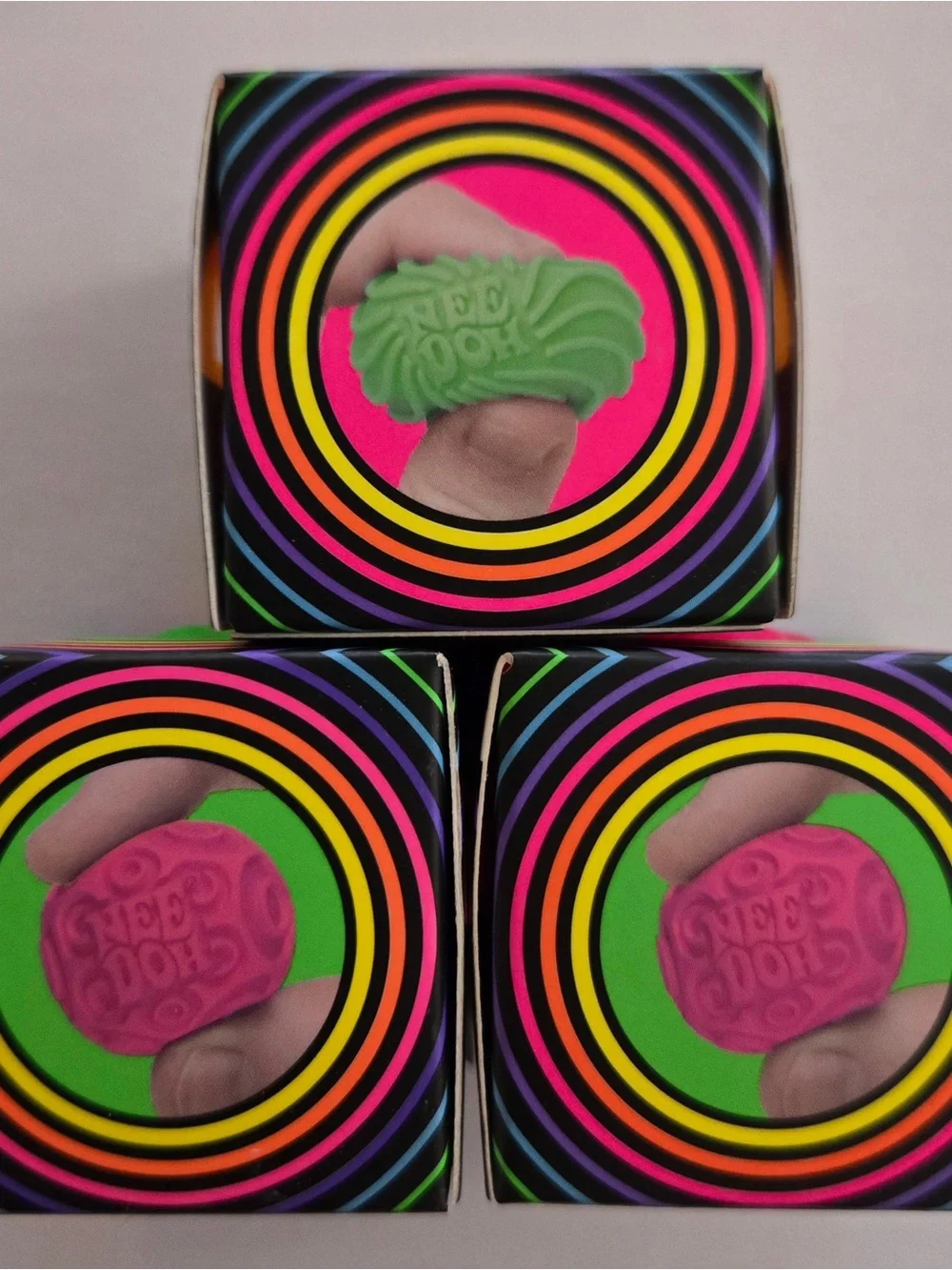 NeeDoh Mini Ripples 3-Pack Bundle – Orange Green Pink – Authentic NEW